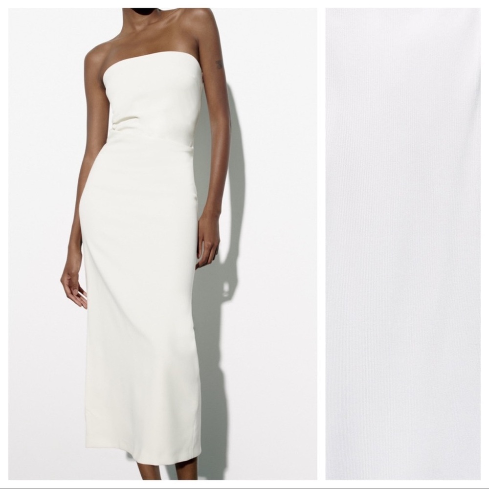 NWT Zara white midi strapless dress in size small